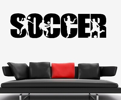 #ad Wall Decal Sport Silhouettes Game Soccer Word Vinyl Sticker ed1848 $26.99