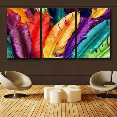 #ad 3 Panel Canvas Wall Art Decor for Living Room Colorful Feather Pictures No Frame $17.90