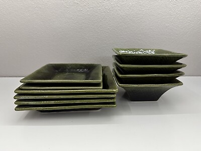 #ad Target Home Green Square Stoneware Cross Hatch Asian Linen Set Of 10 $49.98