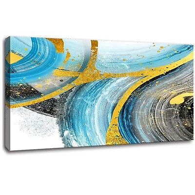 #ad Abstract Wall Art for Living Room Canvas Print Blue Gold Wall Decor Pictures ... $74.08