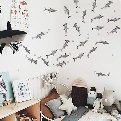 #ad Shark Wall Stickers Ocean Wall Decal Kids Girls Removable Stickers Watercolou... $20.62