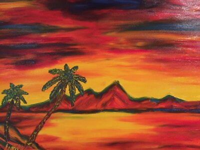#ad Finger Painted Abstract Painting Art Island Sunset Matt Kinnaman MKinnamanArt $599.00