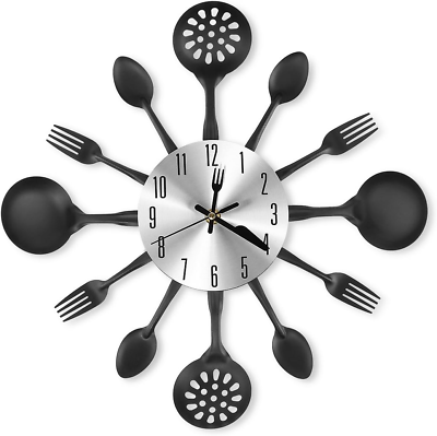 #ad CIGERA 14 Inch Cutlery Kitchen Wall Clocks with Fork and Spoon Dial Silent Cloc $32.98