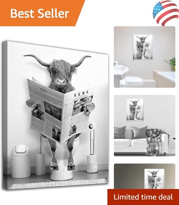 #ad Funny Whimsical Cow Bathroom Canvas Wall Art Black and White 12quot; x 16quot; $33.99