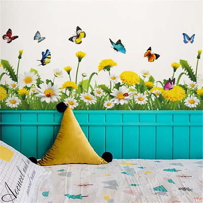 #ad Sunflower Wall Decals Floral Flower Wall Stickers Butterfly Wall Art Decor for L $18.61