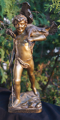 #ad Antique 1907 JEAN BERTHET Figural Statue Sculpture SOLID BRONZE DATED SIGNED $1000.00