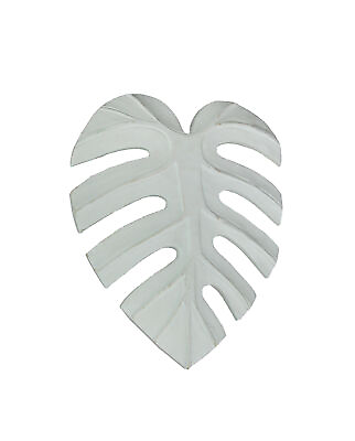 #ad 10 Inch White Tropical Leaf Hand Carved Wood Wall Art Hanging Plaque Home Decor $24.99