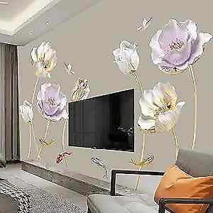 #ad #ad 3D Flower Wall Stickers Lotus Floral Wall Decal Colorful Blossom and Carp $20.23