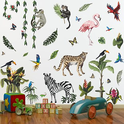 #ad RW 4963 Creative Jungle Animals Wall Decals Wild Safari Animals Wall Stickers... $18.55