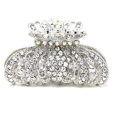#ad New Silver Rhinestone Imperial crown design high quality metal Hair Claws Clip $10.99