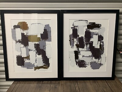 #ad Hand Painted Abstract Wall Art Black Frame 2 Set 20x16x15in $179.00