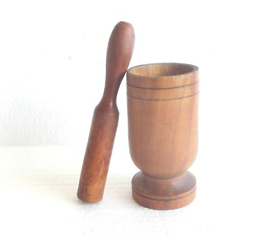 #ad 💥 antique hand turned small wooden MORTAR amp; PESTLE primitive kitchen equipment* $24.56