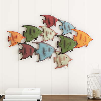 #ad School of Fish Wall Art Nautical 3D Metal Hanging Décor Vintage Coastal Seaside $32.39