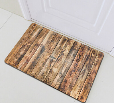 #ad Rustic Wood Plank Texture Doormat Non slip Kitchen Floor Rugs Carpet 24x16in $38.91