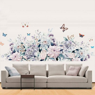 #ad Wall Stickers Flower Peony Purple Pink Colorful Butterfly Floral Home Room Decor $7.45