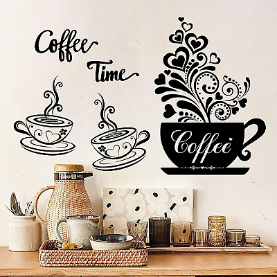 #ad Coffee Cup Wall Decals Vinyl Kitchen Wall Decor Stickers Black Coffee Tea Sign D $8.22