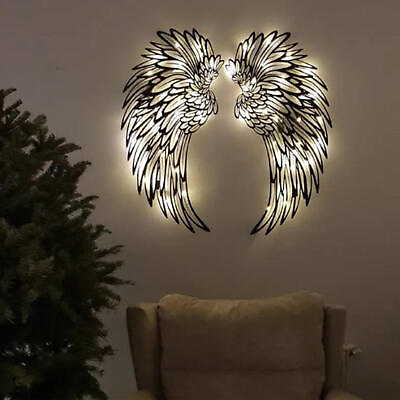 #ad Angel Wings Metal Wall Art Hanging Metal Angel Wings Wall Decor with LED Light $17.68