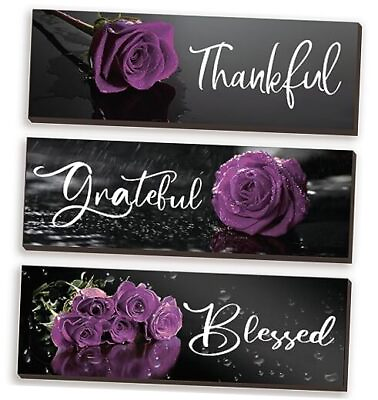 #ad #ad 3 Pcs Purple Bathroom Decor Wall Art Inspirational Flower Kitchen Purple Rose $19.09