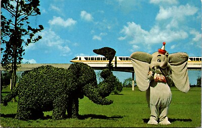 #ad Vtg Florida FL Walt Disney World Strolling Topiary Lane Dumbo Monorail Postcard $1.99