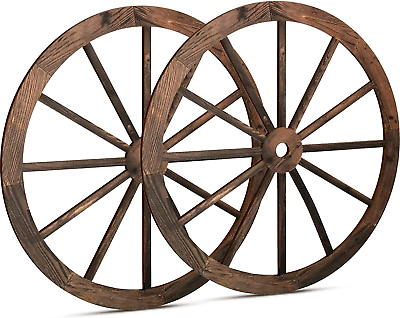 2 Pcs Wooden Wagon Wheel Wall Art Vintage Rustic round Wood Wheel Wall Decore $23.16