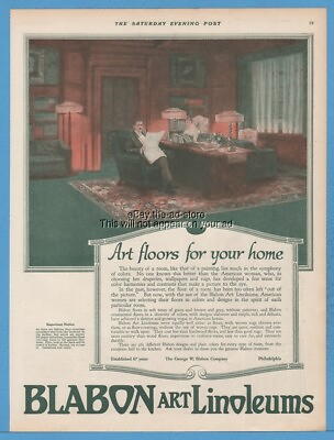 #ad 1918 George W Blabon Linoleum Art floor for your home home office study decor Ad $9.44