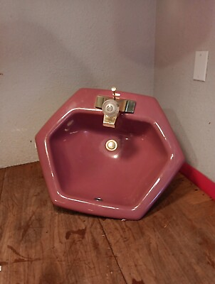 #ad Kohler Art Deco cast iron Bathroom sink MaroonEnamel Hexagon 1970s 22×19 $200.00