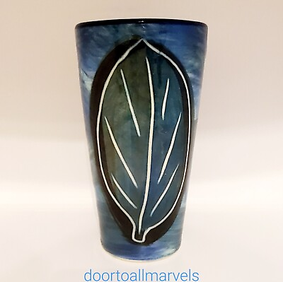 #ad Vintage Studio Art Leaf Vase Signed Bohemian Nature Organic $28.00