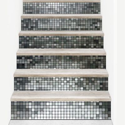 #ad 6pcs 3D Sliver Mosaic Stairs Stickers Self Adhesive Wall Mural Decals DIY Decor $31.70