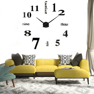 #ad #ad Large Black 3D Frameless Wall Clock Stickers DIY Wall Decoration for Living Room $36.36