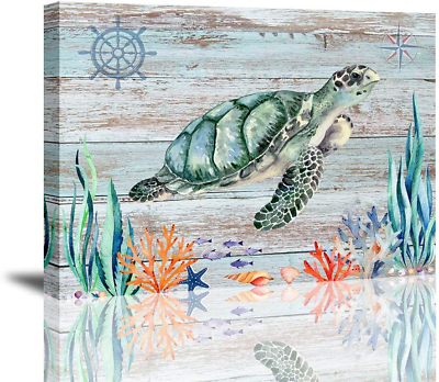#ad Turtle Canvas Wall Art Sea World Prints Ocean Pictures for Bathroom Coastal Beac $21.73