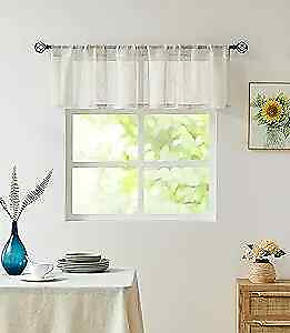 #ad and White Kitchen Window Curtain Valance Vertical Stripe Sheer Boucle 1 Beige $20.21
