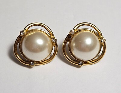 #ad Vintage Flower Earrings Faux Diamantes and Faux Pearls. $10.00