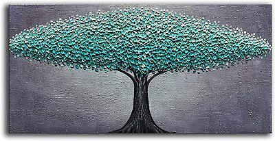 #ad Oil Painting On Canvas Tree Multicolor Abstract Modern Framed 24x48 inch Large $200.00