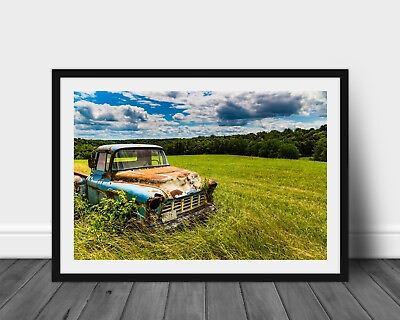 #ad Abandoned blue chevy truck photography print rustic country landscape wall art $230.00