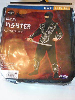 Child Boy 10 12 L Black amp; Silver Ninja 3D Fighter Halloween Costume Decoration $15.97