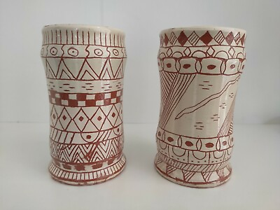 #ad TERRACOTTA VASES HAND PAINTED AFRICAN ETHNIC DECORATION AFRICAINE COLLECTION $129.00