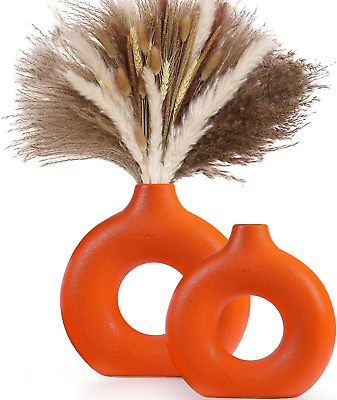 #ad #ad Orange Ceramic Vase for Modern Home DecorRound Matte Pampas Flower Vases Minima $35.51