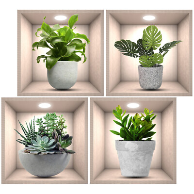 4pcs Wall Art Decorative Western Decor For Home Flower Pot Wall Stickers $9.01