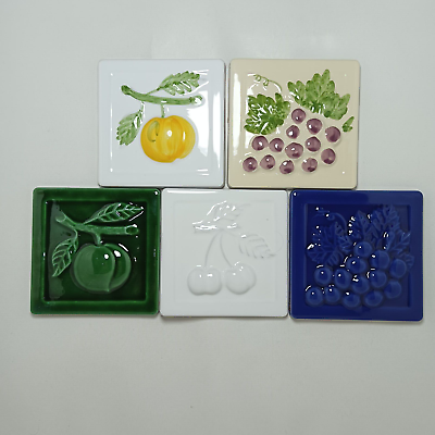 #ad Lot of 5 Antique Ceramic 4x4inch 10x10cm Wall Tiles quot;FRUITSquot; Glossy MC 1 $59.00