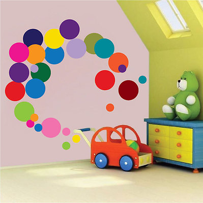 #ad Colorful Dots Wall Decal Mural Removable Colors Circles Custom Layout Color d11 $37.95