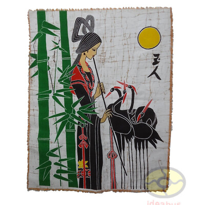 #ad Chinese Folk Art Home Decor Wall Hanging Handmade Batik Tapestry Flute Girl $20.00