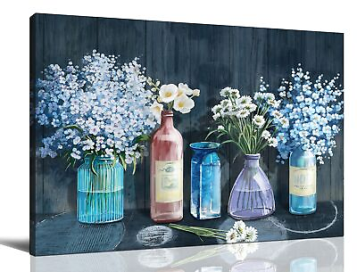 #ad Bathroom Wall Art White Flower in Blue Vase Bathroom Decor PaintingsMode... $21.71