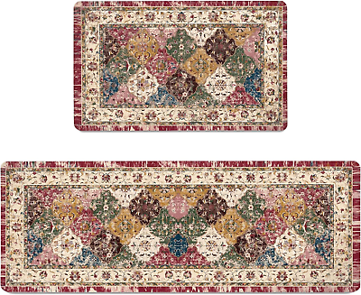 #ad Boho Non Slip Waterproof Kitchen Rugs and Mats Set of 2 Farmhouse Vintage Kitche $43.26