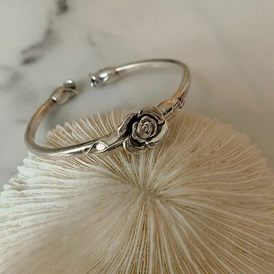#ad #ad Vintage Flower Women Jewelry Bracelet Retro Rose 925 Sterling Silver Cuff Bangle $9.85