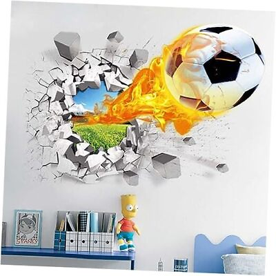 #ad 3D Self Adhesive Removable Break Through The Wall Vinyl Wall 3d Soccer $22.58