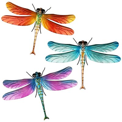 #ad 3 Pcs Metal Dragonfly Wall Decor Hanging 3D Wall Art for Home Bedroom Garden $25.50