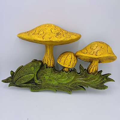 #ad Vtg Retro Kitchen Wall Art Dart Ind Mushrooms 3D MOD Toadstools Frog 17x 11 $45.00