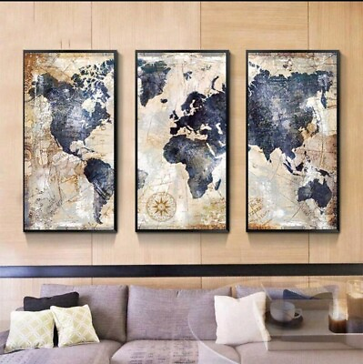 #ad 3pc Vintage World Map Nautical Wall Art Canvas Poster Frameless $35.00