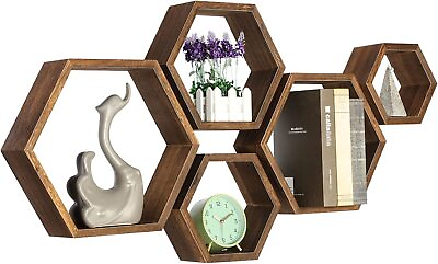 #ad Set of 5 Hexagon Wall Decor Shelf Honeycomb Storage Hanging Shelves Farmhouse $24.99