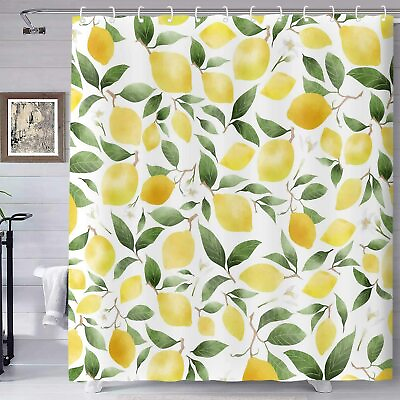 #ad Lemons All Over Fruit Green Leaves Fabric Shower Curtain Modern 70quot; x 72quot; NEW $19.89